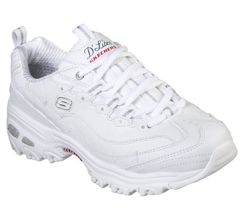 Skechers Dam Vita/Marinblå Sneakers - D'lites - Fresh Start - Sverige (YCJLM-7162)